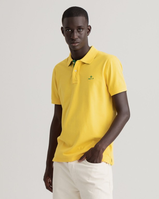 Tricou Polo Barbati Gant Contrast Color Piqué Galbeni | qszmdBSKuxl