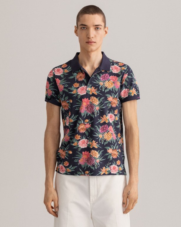 Tricou Polo Barbati Gant Dahlia Print Piqué Albastri | zHWPbv8vO2F