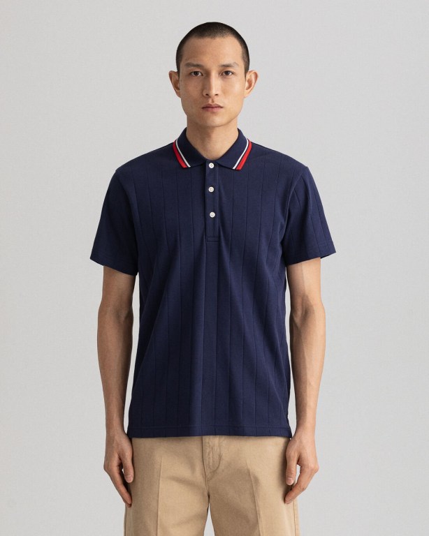 Tricou Polo Barbati Gant Drop Needle Scurte Sleeve Rugger Albastri | gwTGtdCpUWC