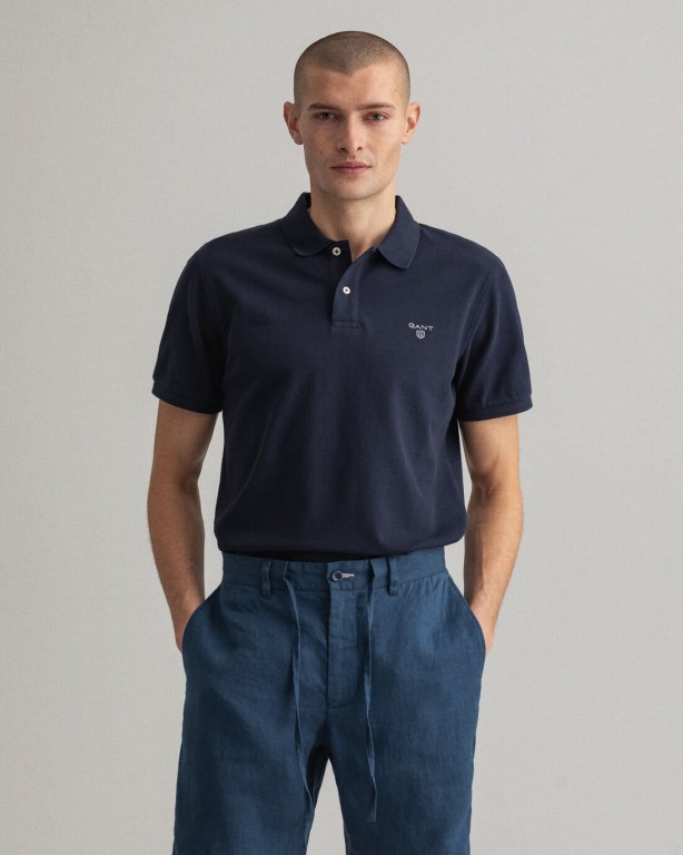 Tricou Polo Barbati Gant Piqué Albastri | sNiT2CqT2ov