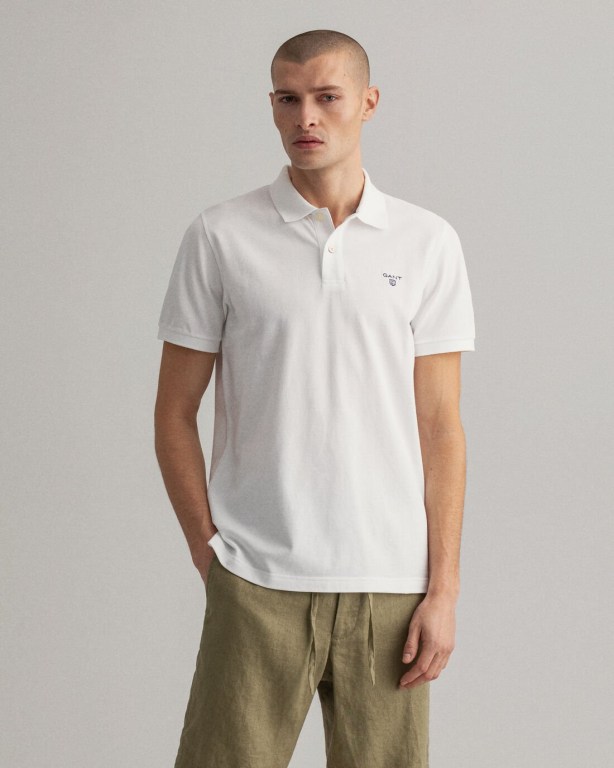 Tricou Polo Barbati Gant Piqué Albi | Qf8CAZXyQ2g