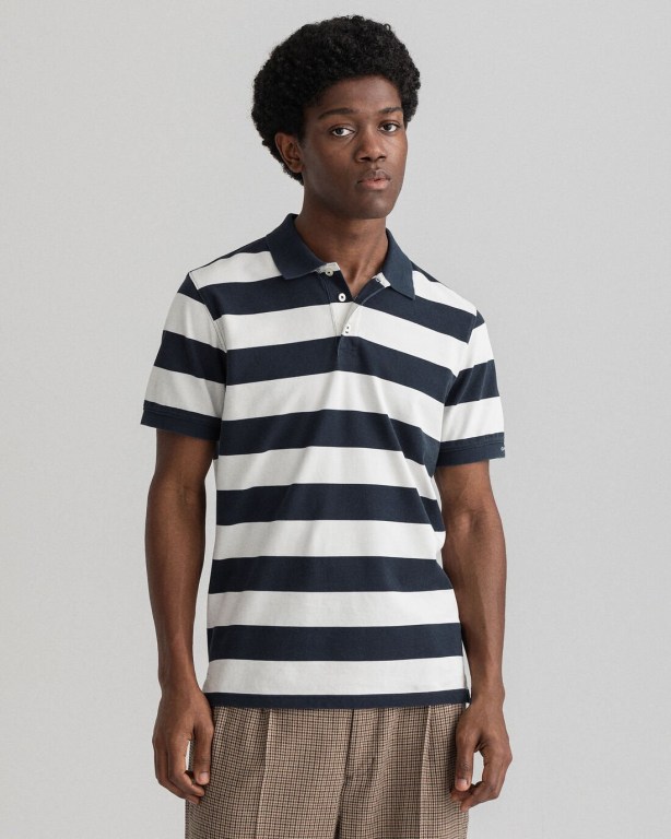 Tricou Polo Barbati Gant Printed Barstripe Piqué Albastri | c5352HDP5xV