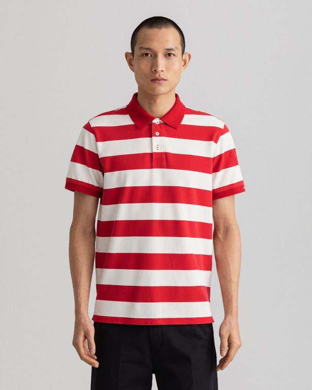 Tricou Polo Barbati Gant Printed Barstripe Piqué Rosii | cBlTTUkXE7W