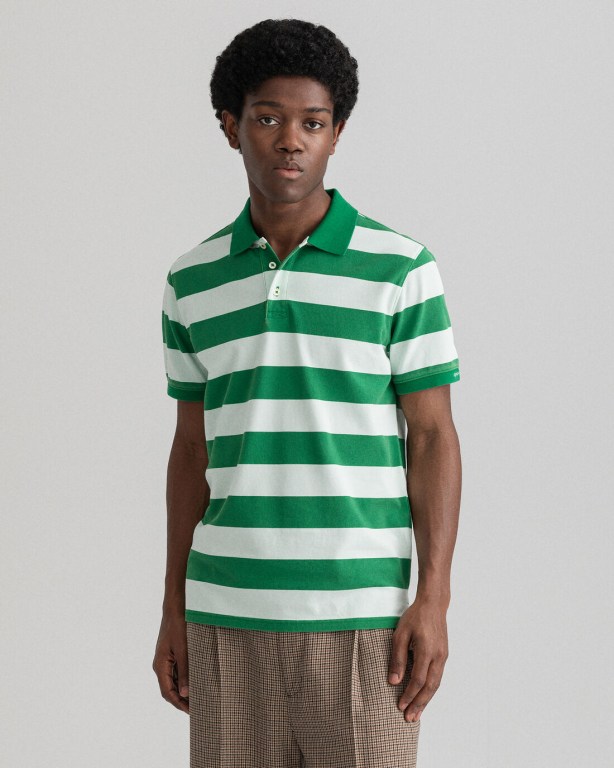 Tricou Polo Barbati Gant Printed Barstripe Piqué Verzi | qw1i27pMzmO