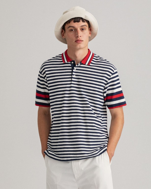 Tricou Polo Barbati Gant Rough Weather Piqué Albastri | 39srV3FzoB6