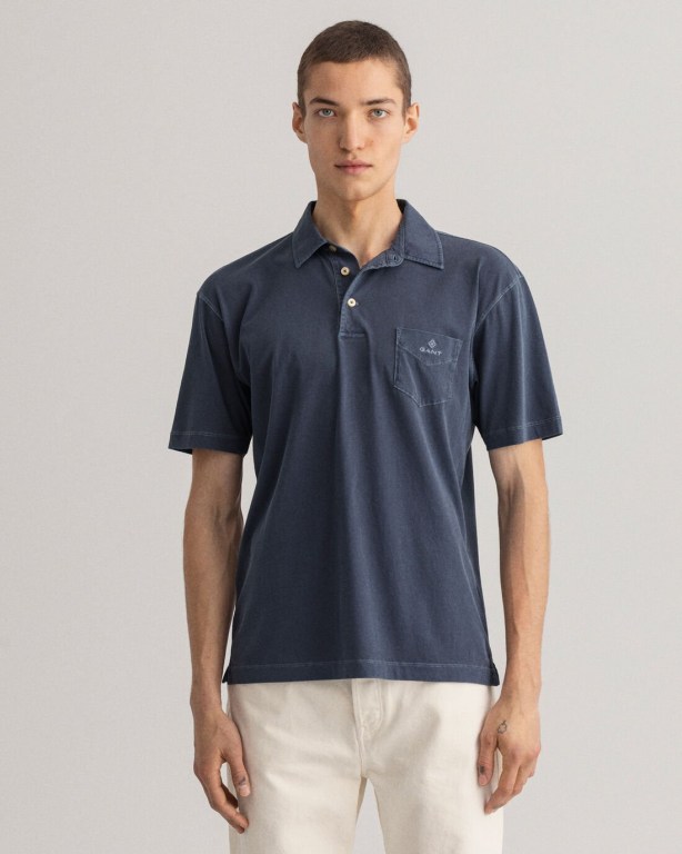 Tricou Polo Barbati Gant Sunfaded Jersey Albastri | 9JXH4EYgvqr