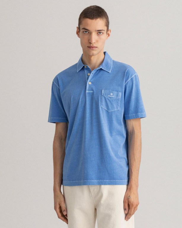 Tricou Polo Barbati Gant Sunfaded Jersey Albastri | R9AlDJe1I3d