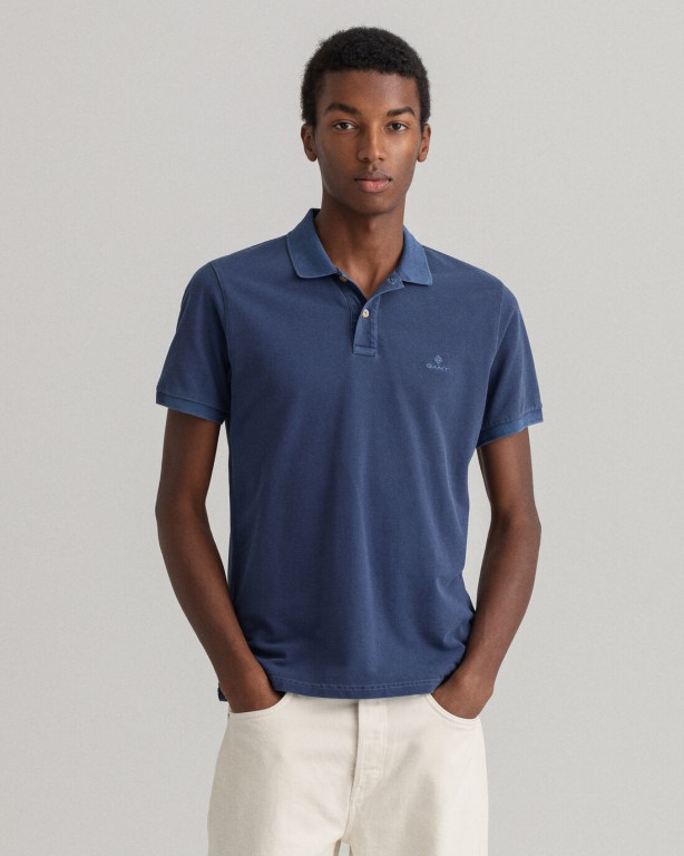 Tricou Polo Barbati Gant Sunfaded Piqué Albastri | 8cF3FlojVCw