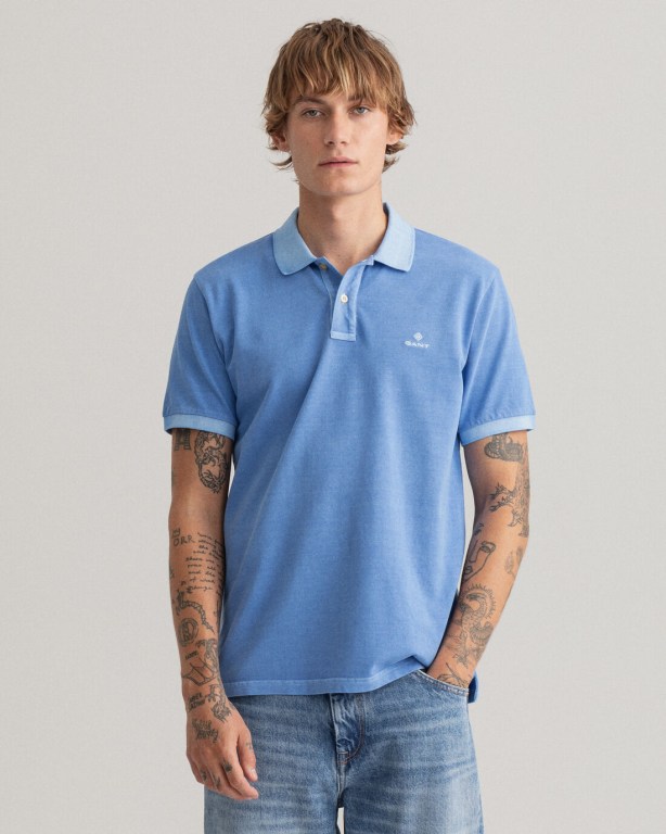 Tricou Polo Barbati Gant Sunfaded Piqué Albastri | 8tFlKsiK1yt