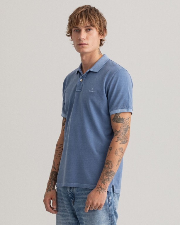 Tricou Polo Barbati Gant Sunfaded Piqué Albastri | I0x2kxtu02t