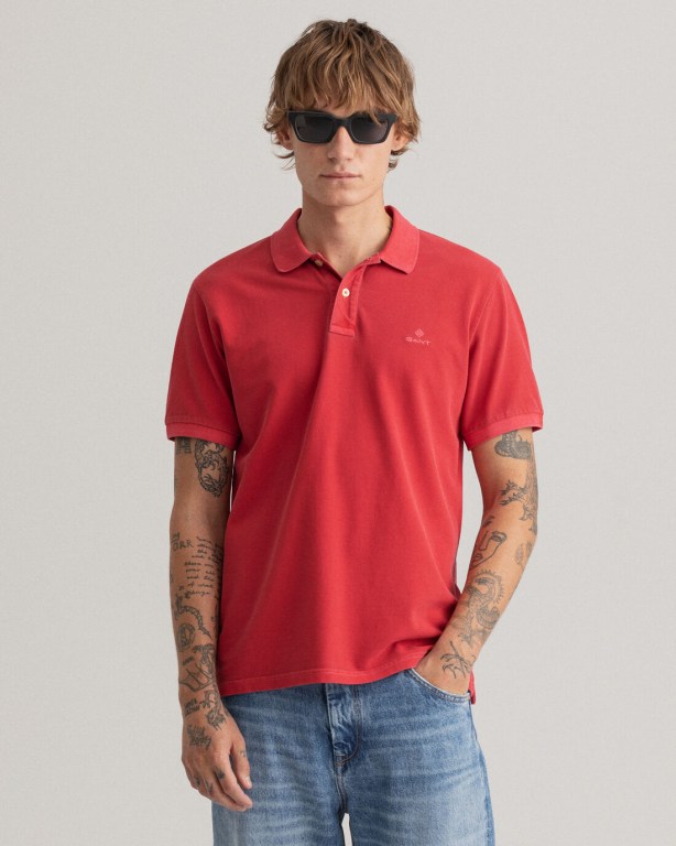 Tricou Polo Barbati Gant Sunfaded Piqué Rosii | Jiwo9wB0nYw