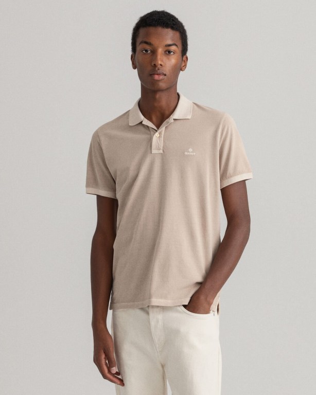 Tricou Polo Barbati Gant Sunfaded Piqué Albi | ijYEEIc99SK