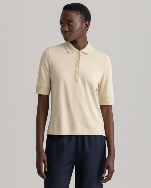 Tricou Polo Dama Gant Detail Collar Piqué Bej | l5y4v7tIbb1