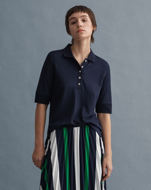 Tricou Polo Dama Gant Detail Collar Piqué Albastri | mKb91nZ6yi6