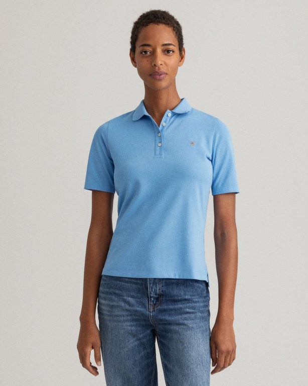 Tricou Polo Dama Gant Original Long-Scurte Sleeve Piqué Argintii Albastri | TCcH1jhWB07