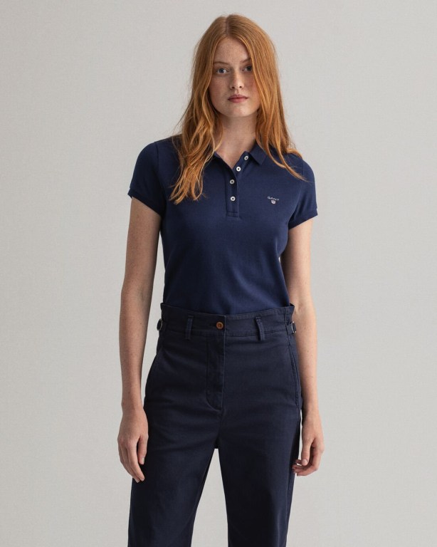 Tricou Polo Dama Gant Original Piqué Albastri | y9dPxNhVkxC