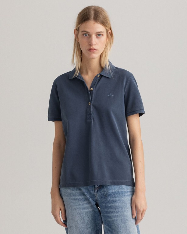 Tricou Polo Dama Gant Sunfaded Piqué Albastri | 46DNySu2Rp0