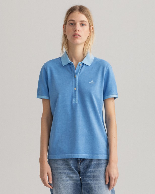 Tricou Polo Dama Gant Sunfaded Piqué Argintii Albastri | Zr2YWppYITf