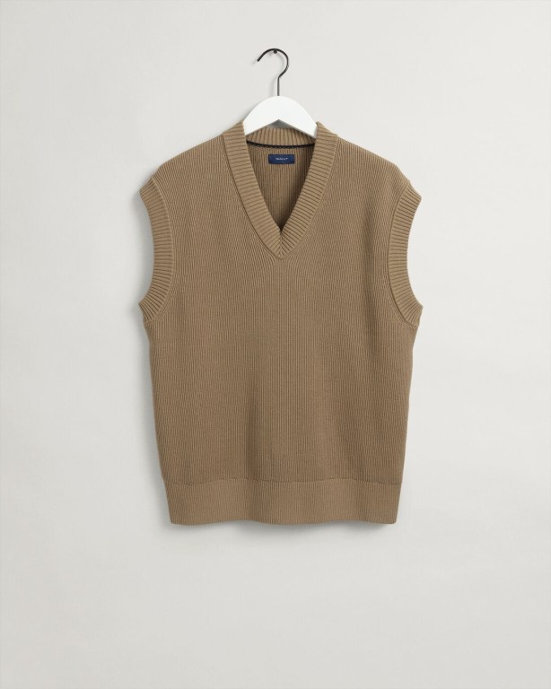 Vesta Barbati Gant Texture Bumbac Cardigan Bej | UoFcHrwIi6H